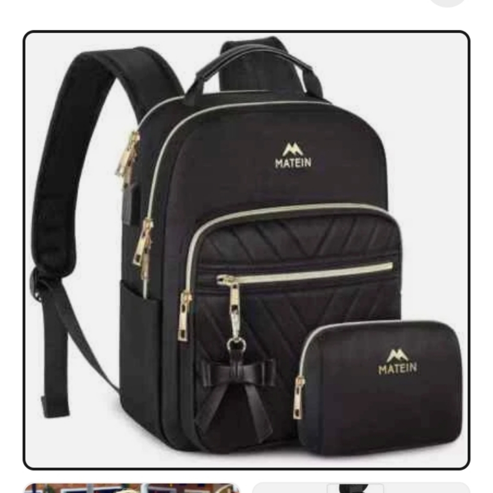 Matein Black Backpack with Gold Details